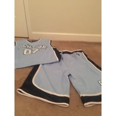 2pc Vintage Big Land Men’s Blue & White Short Set New York Size XL