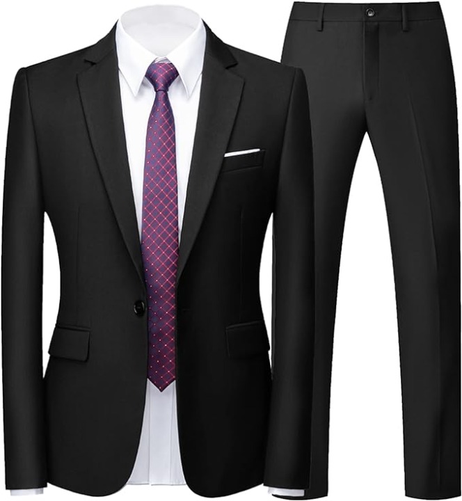Size 44 UNINUKOO Mens Suit Slim Fit 1 Button 2 Piece Wedding Party Holiday Solid