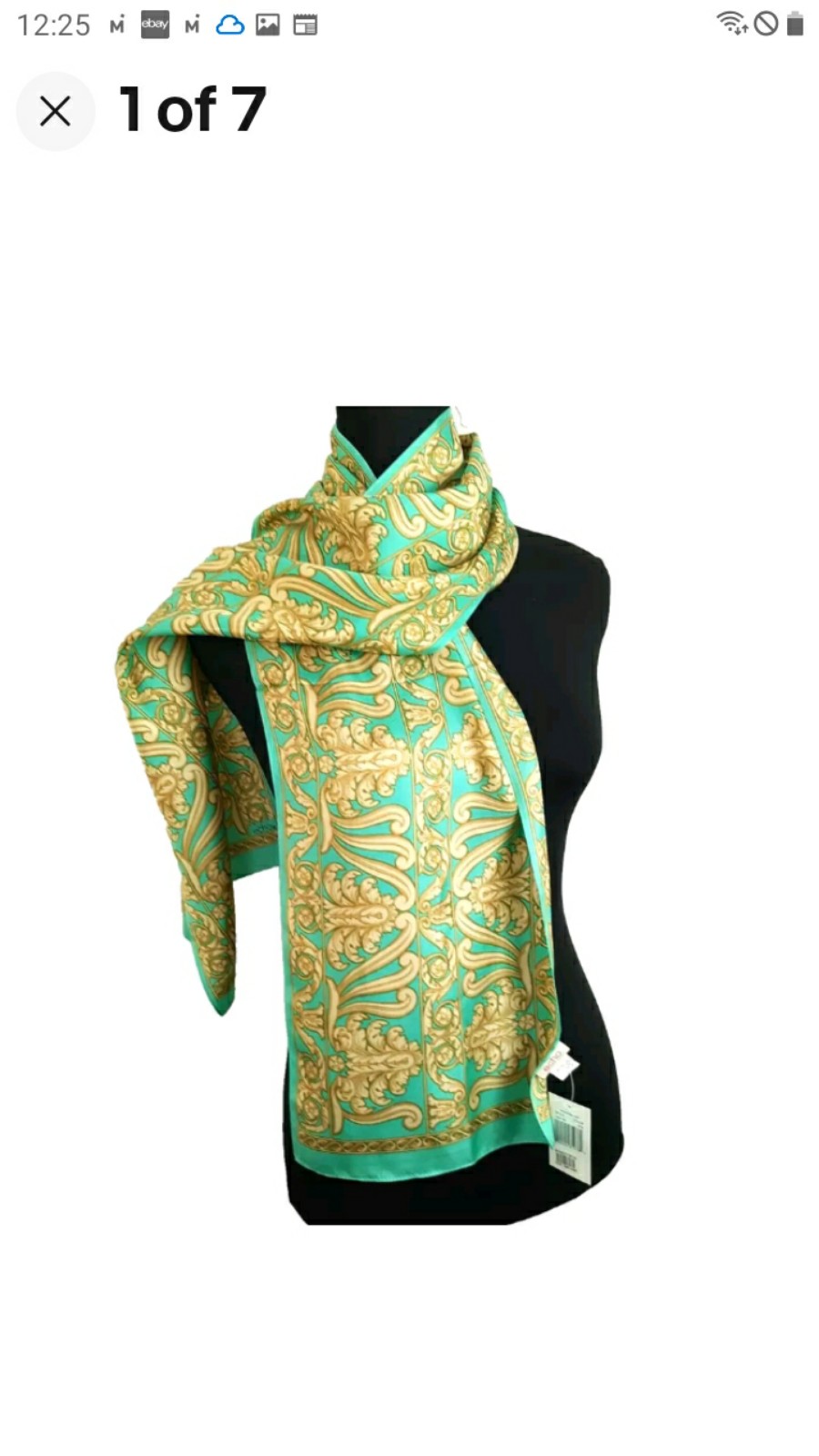 Echo 100% Silk Scarf Rectangle Gold Scroll Pattern New with Tags 10 x 60 Inch