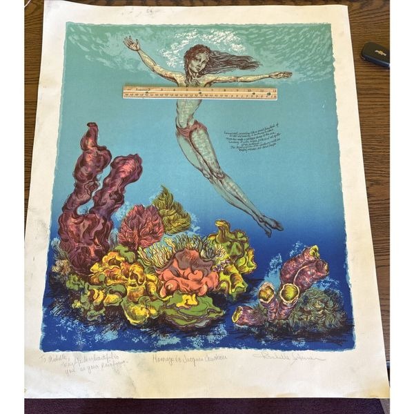 Rochelle Steiner Homage to Jacques Cousteau Lithograph Signed Numbered Inscribed