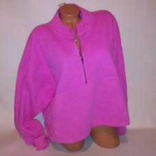 Victoria Secret PINK Sweater Pullover XXL 2X 1/4 Zip Pink Solid Crop Top Long Sl