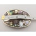 Unique Belt Buckle Wood Mosaic With Multicolor Crystal Stones Silver Base