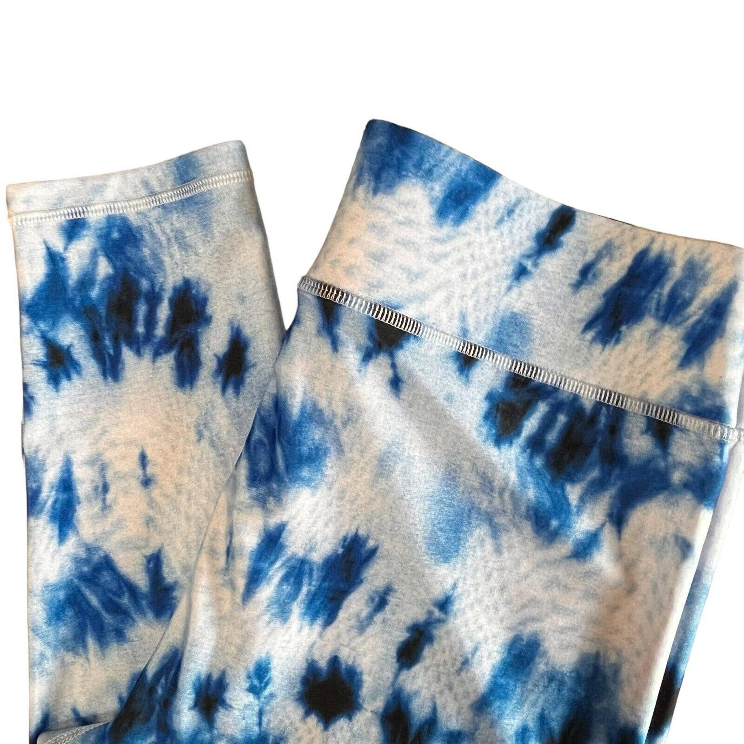 TEREZ Women Leggings Blue/White Tie Dye Athletic Bottoms Full Length Size Large