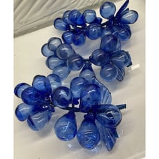 Vintage Hand Blown Art Glass Cobalt Blue Grape Cluster Leaves 8.5”Long-Lot of 3