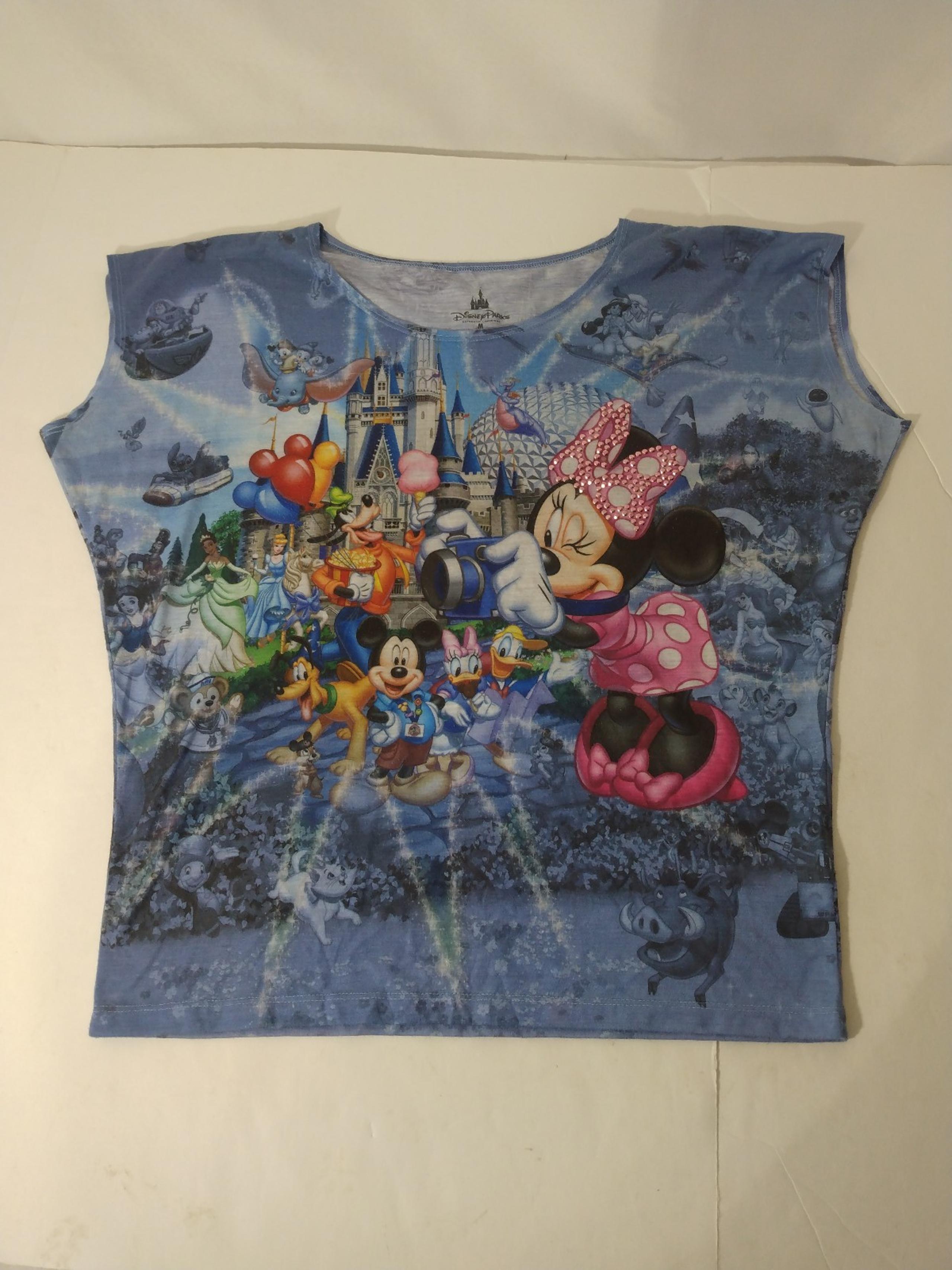 Womens Rare Vintage Disney Parks Minnie Mouse Studded All Over Print Shirt Sz M