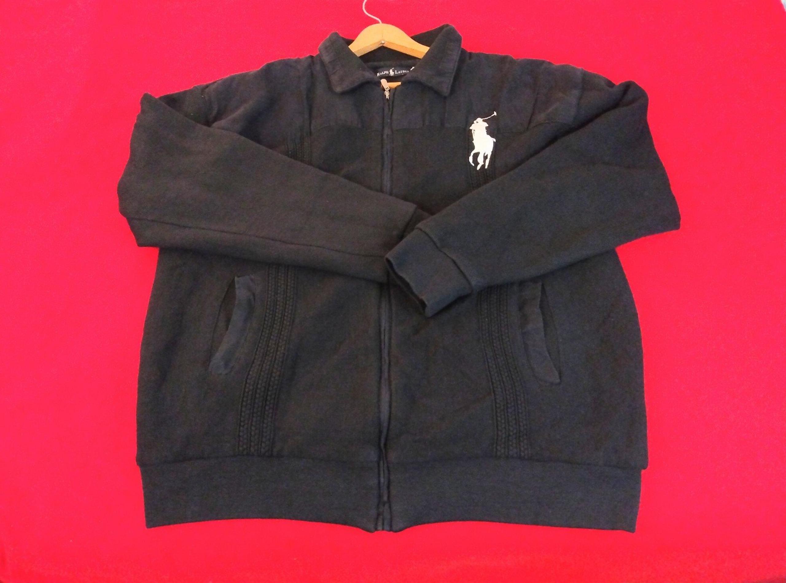 Ralph Lauren 100% Acrylic Big Pony Navy ZIP Up Jacket Size XL 28.5X25 adult