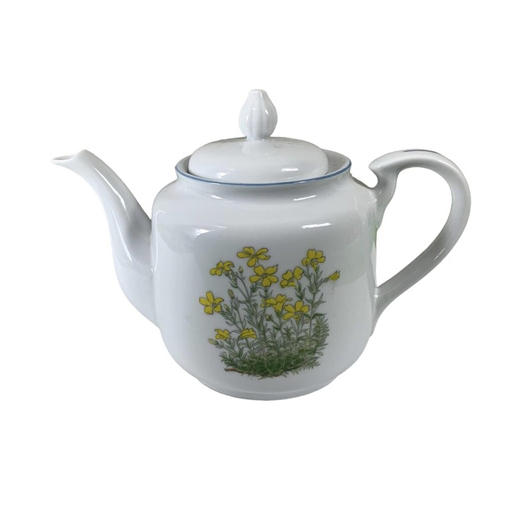 Vintage Teapot Takahashi Yellow Floral Print Made in Japan Removable Lid 6 Tall