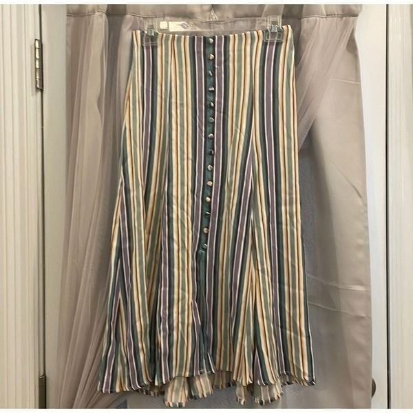 Anthropologie Maeve Pastel Striped MIDI Skirt Size 0 XS