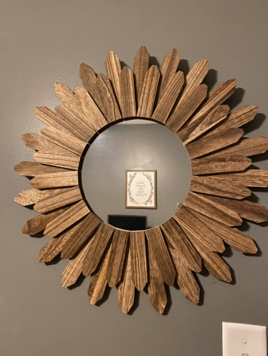 Wall Mirror Decorative 12 inch Rustic Wood Mirror Sunburst Boho Mirror