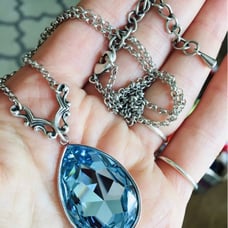 AQUAMARINE SWAROVSKI NECKLACE SILVER PLATED ARTISAN BLUE NECKLACE