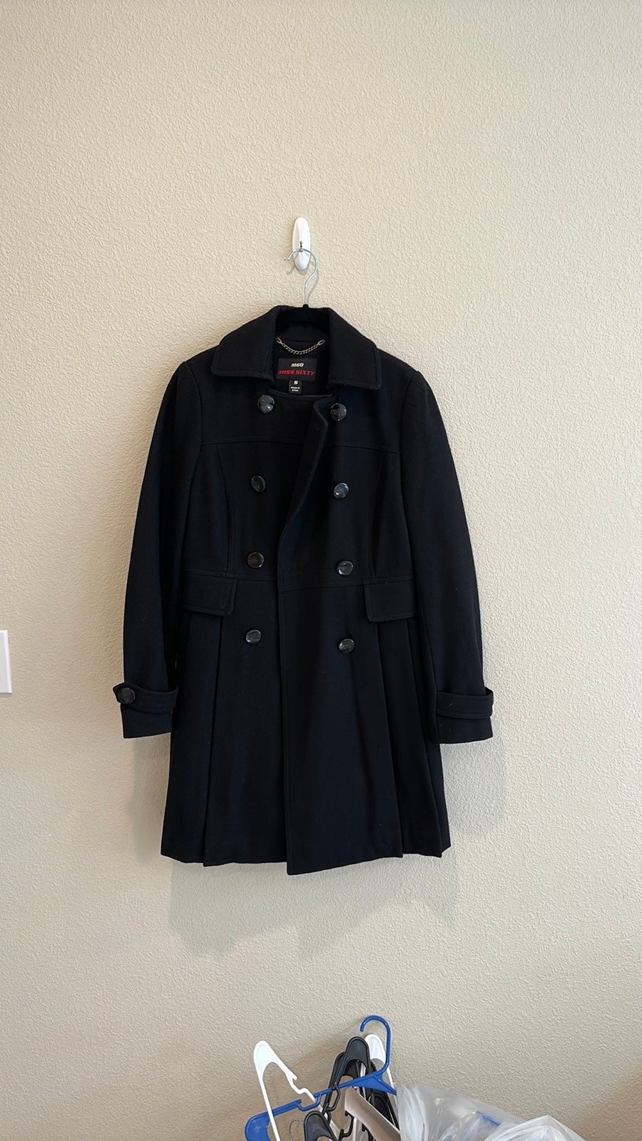 Miss Sixty Wool Long Peacoat in black size small