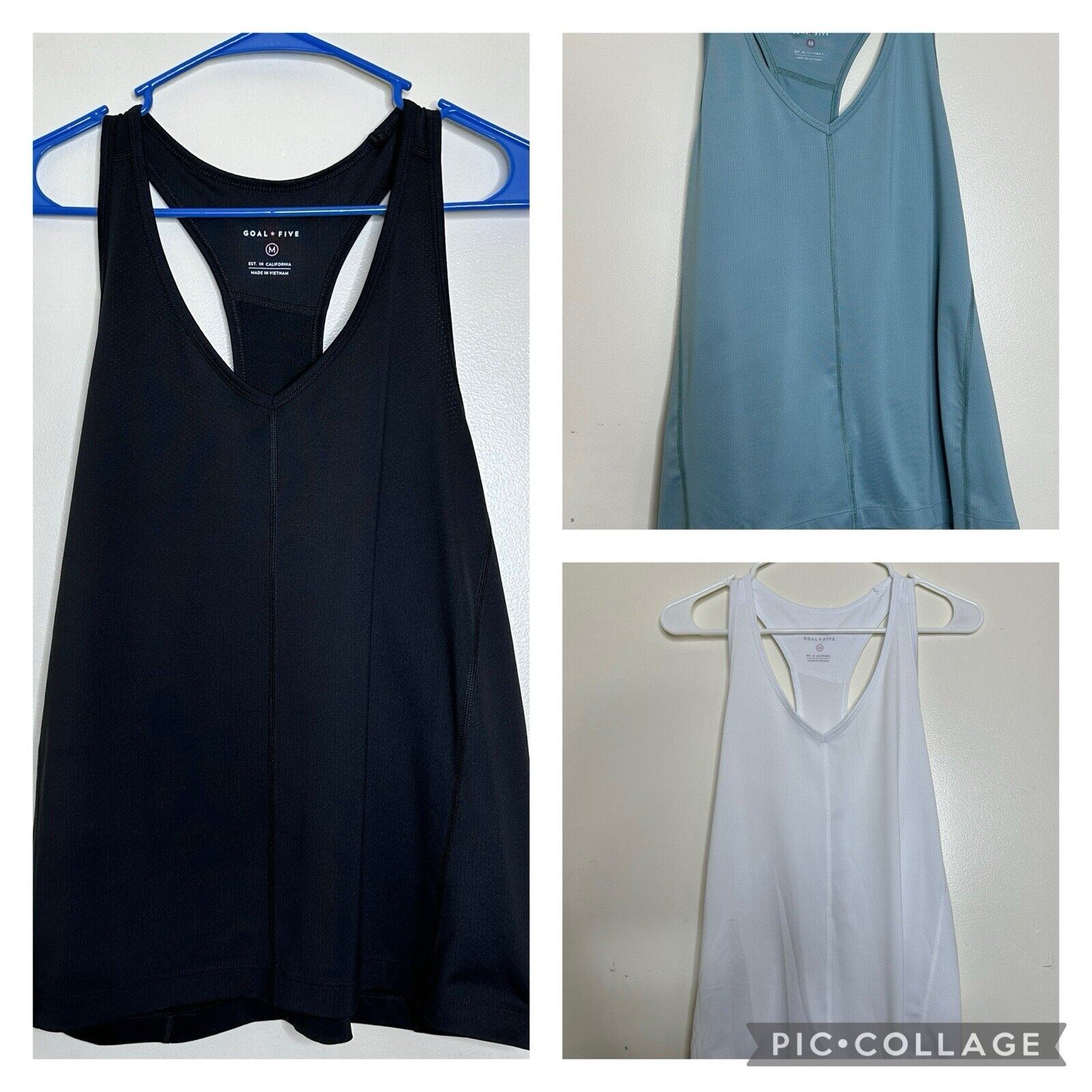 Goal Five Set Of 3 Racer Back Tank Tops Size Medium Black White Blue Active Tee