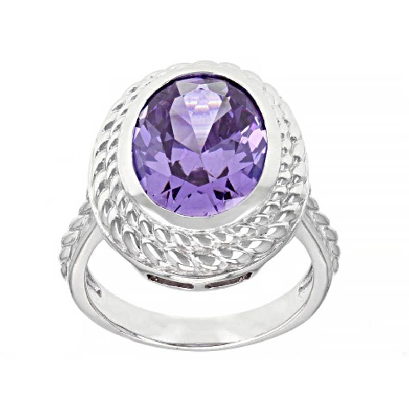9.55cttw Lavender Oval Diamond Simulant Platinum on Sterling Silver Ring Sz 9