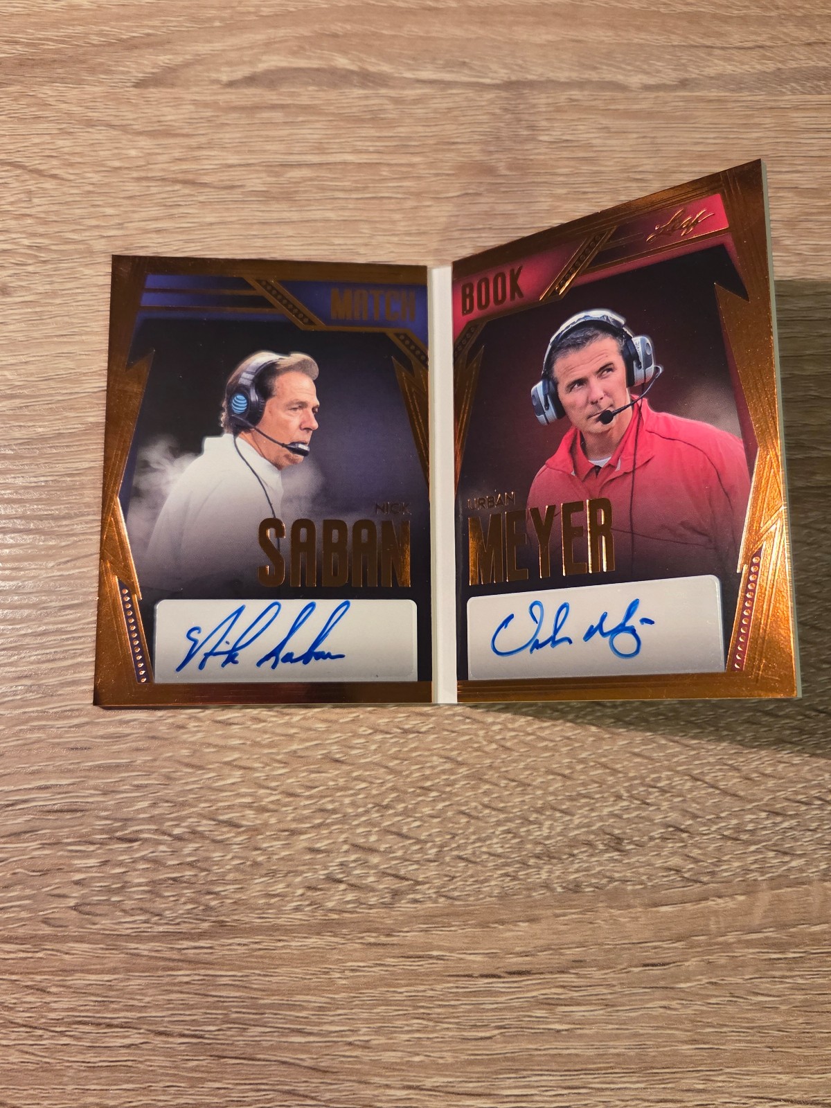 2023 Leaf Nick Saban Urban Meyer Dual Auto Booklet /10 Legendary College Coaches