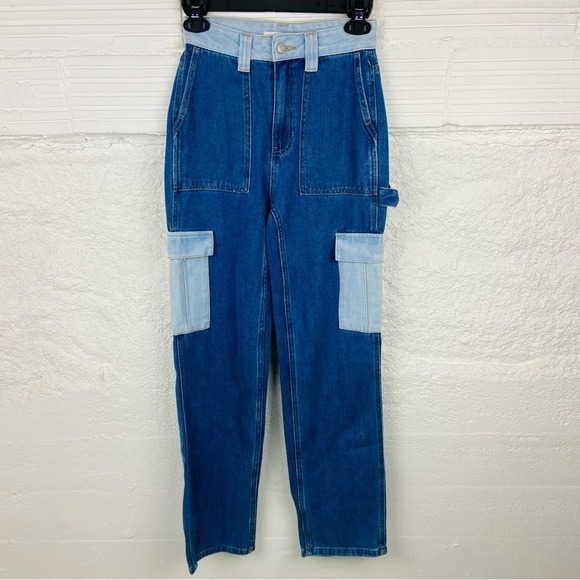 NWOT PACSUN blue denim 90S boyfriend carpenter cotton jeans size 24
