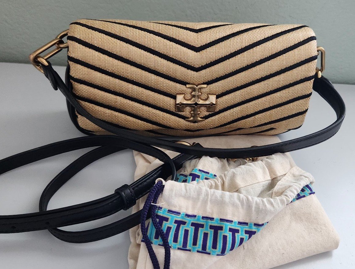Tory Burch SoftStraw Small Flap Shoulder Bag Tan/Black