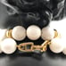 Vintage Napier Sign Long Round White Lucite Bead Gold Accent Statement Necklace
