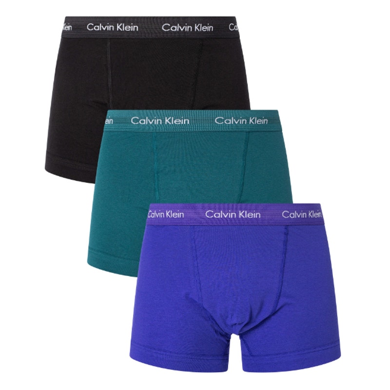 Calvin Klein 3-pack Cotton Stretch Trunks in Blue, Black and Teal-Multi, Size L