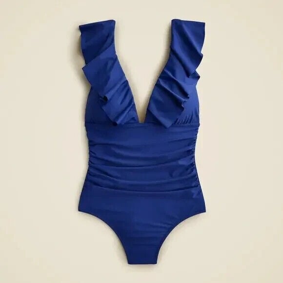J.Crew Ruched Ruffle One Piece Swimsuit Havana Blue Sz 22 Vacation Resort NWT