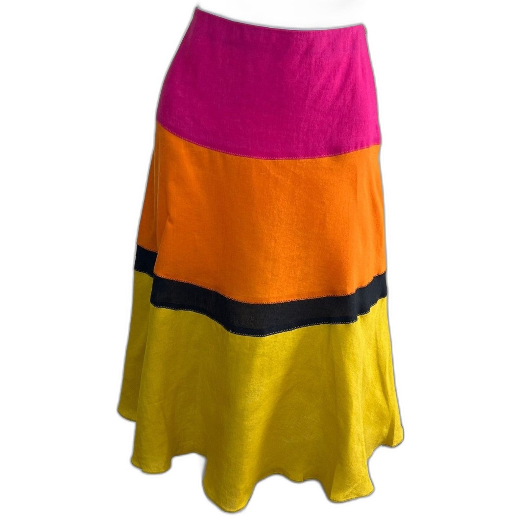 Vintage Sonia Rykiel Women's Size S Colorblock Striped Linen Midi Skirt Art Boho