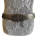 Vintage Silver Tone Metal Stretch Belt With Etched Rhinestone Embedded Buckle