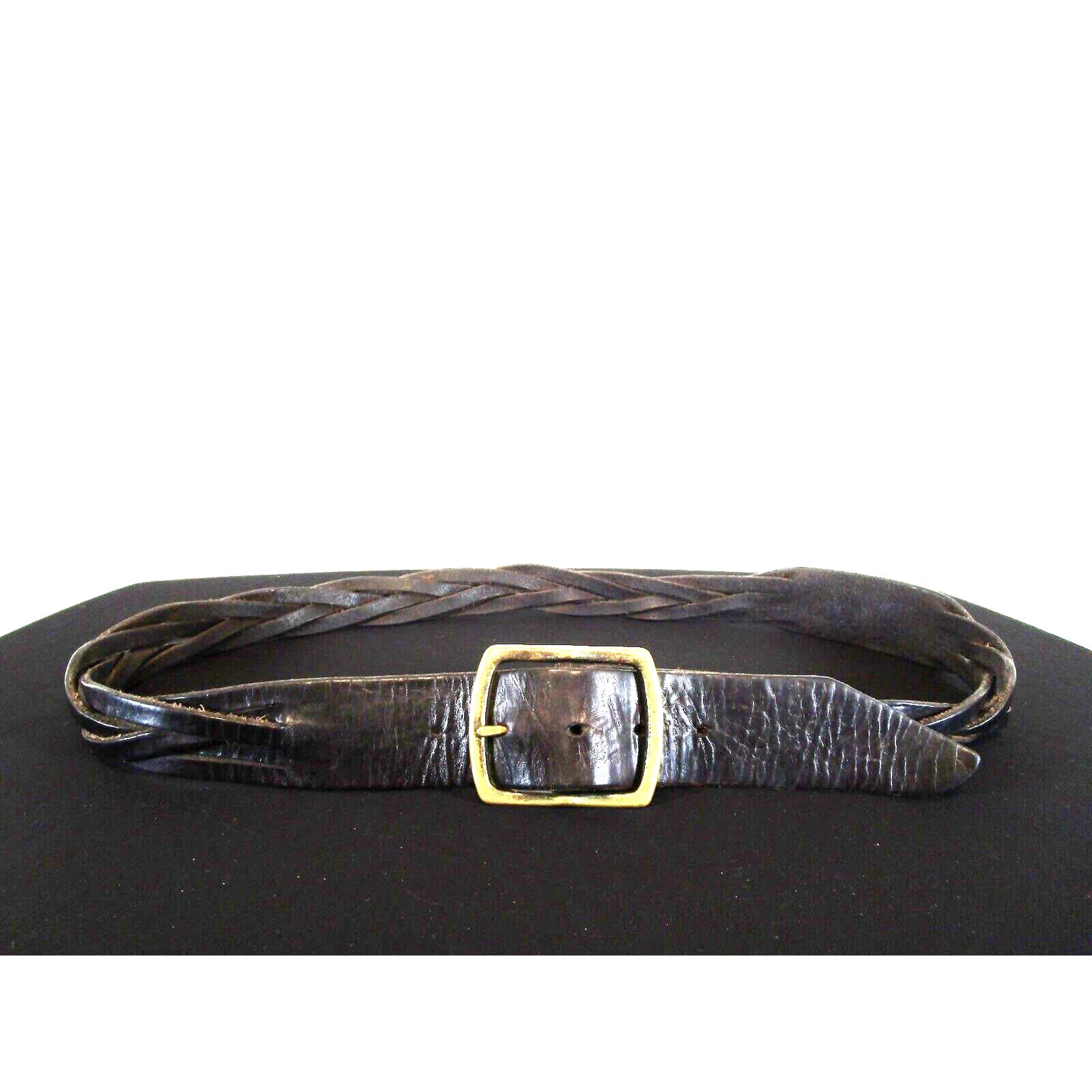 GAP Black Braided Leather Brass Buckle Belt Men Size 38, 36"-40"