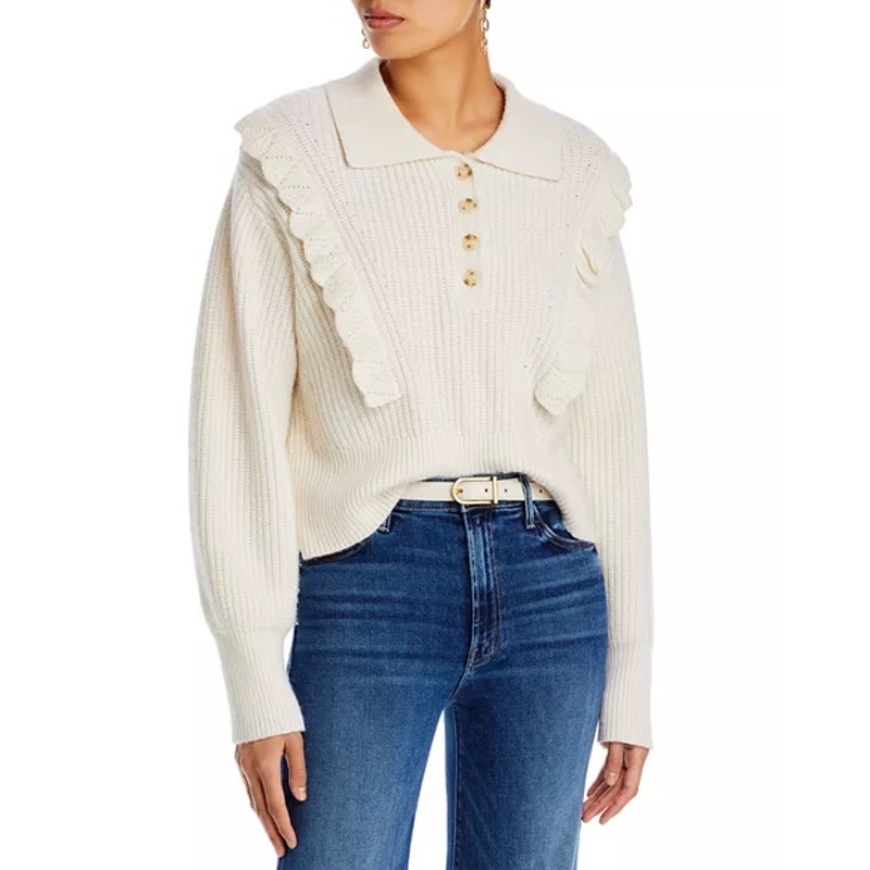 Derek Lam 10 Crosby Noelia Ivory Collared Ruffle Pullover Sweater Size M