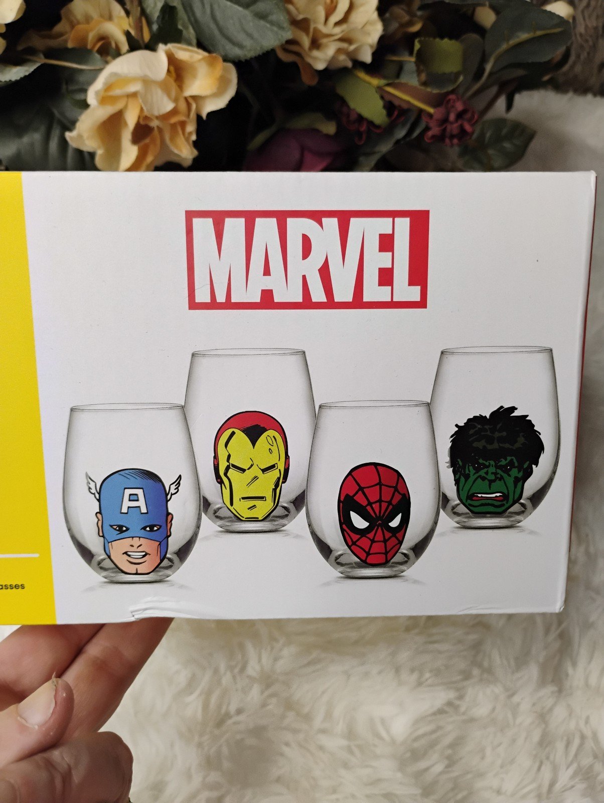 ❤️ Marvel Heroes Stemless Drinking Glasses 19oz Set of (4) Spiderman, Hulk, +2