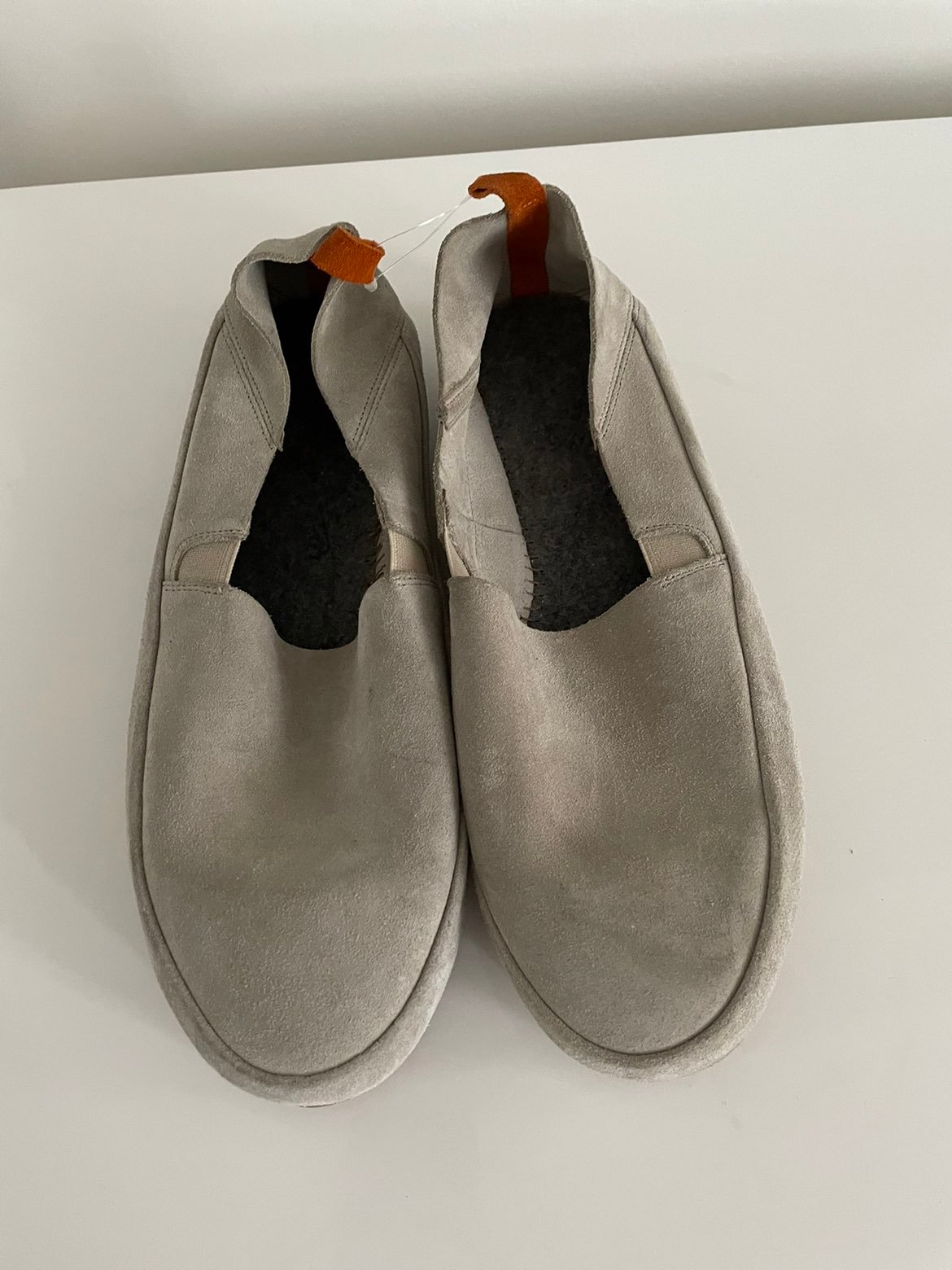 MULO Collapsible Heel Suede Leather Loafers Light Grey Sz 9.5 43.5 Handmade 235