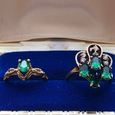2 vintage Antique? green stone rings lot