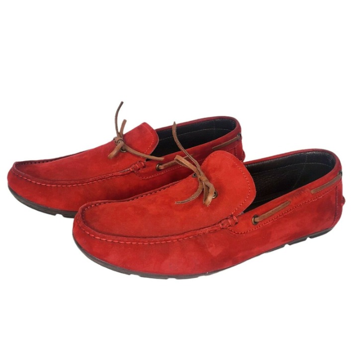 Benissimo Italian Driving Loafer Slip On Suede Leather Red