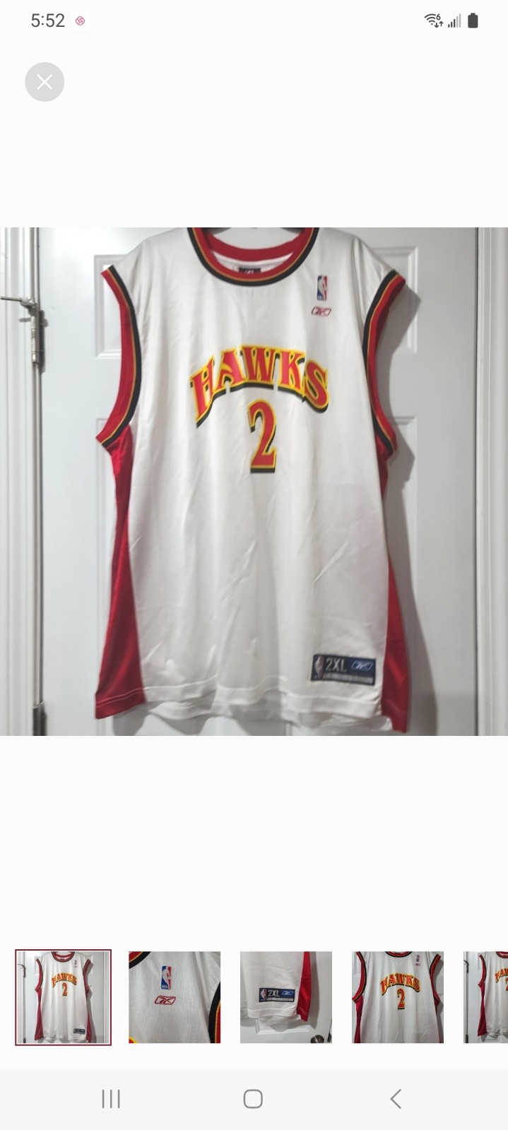 Atlanta Hawks Johnson #2 Basketball NBA Reebok Jersey size 2 XL