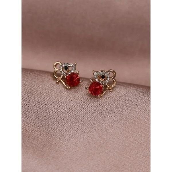 GOLD PLATED RUBY DIAMOND MOUSE STUD EARRINGS