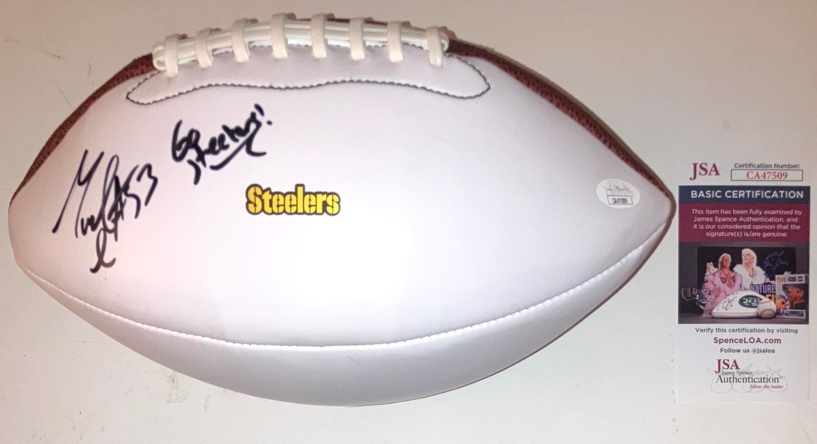 MAURKICE POUNCEY SIGNED AUTOGRAPH F/S FOOTBALL PITTSBURGH STEELERS +INSC JSA COA
