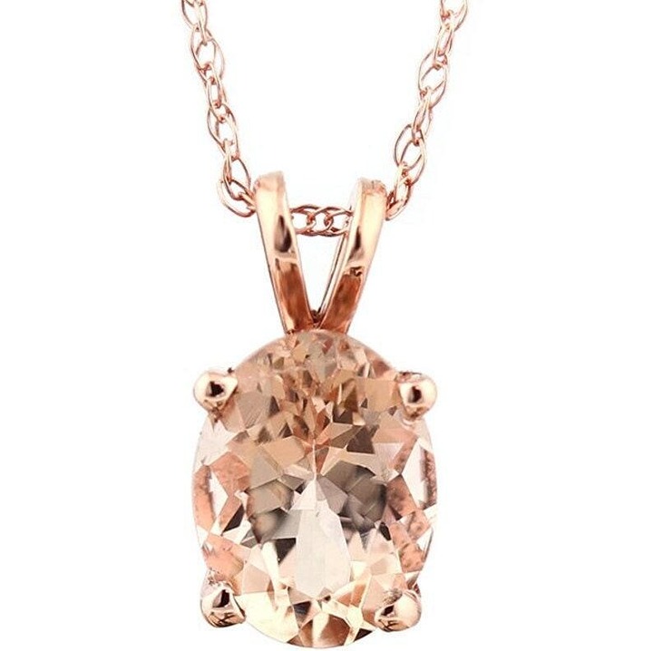 2.10Ct Natural Oval Cut Peach Morganite Solitaire Necklace Pendant 14k Rose Gold