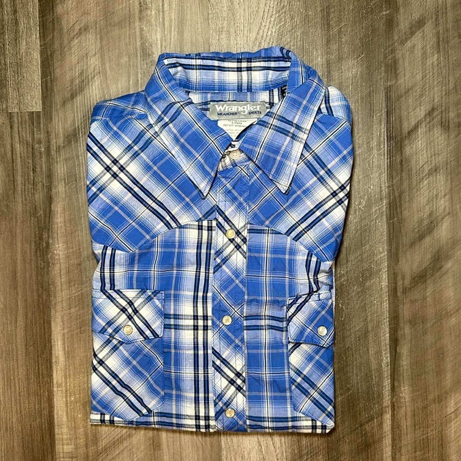 Wrangler Wrancher Western Long Sleeve Pearl Snap Button Shirt - Large