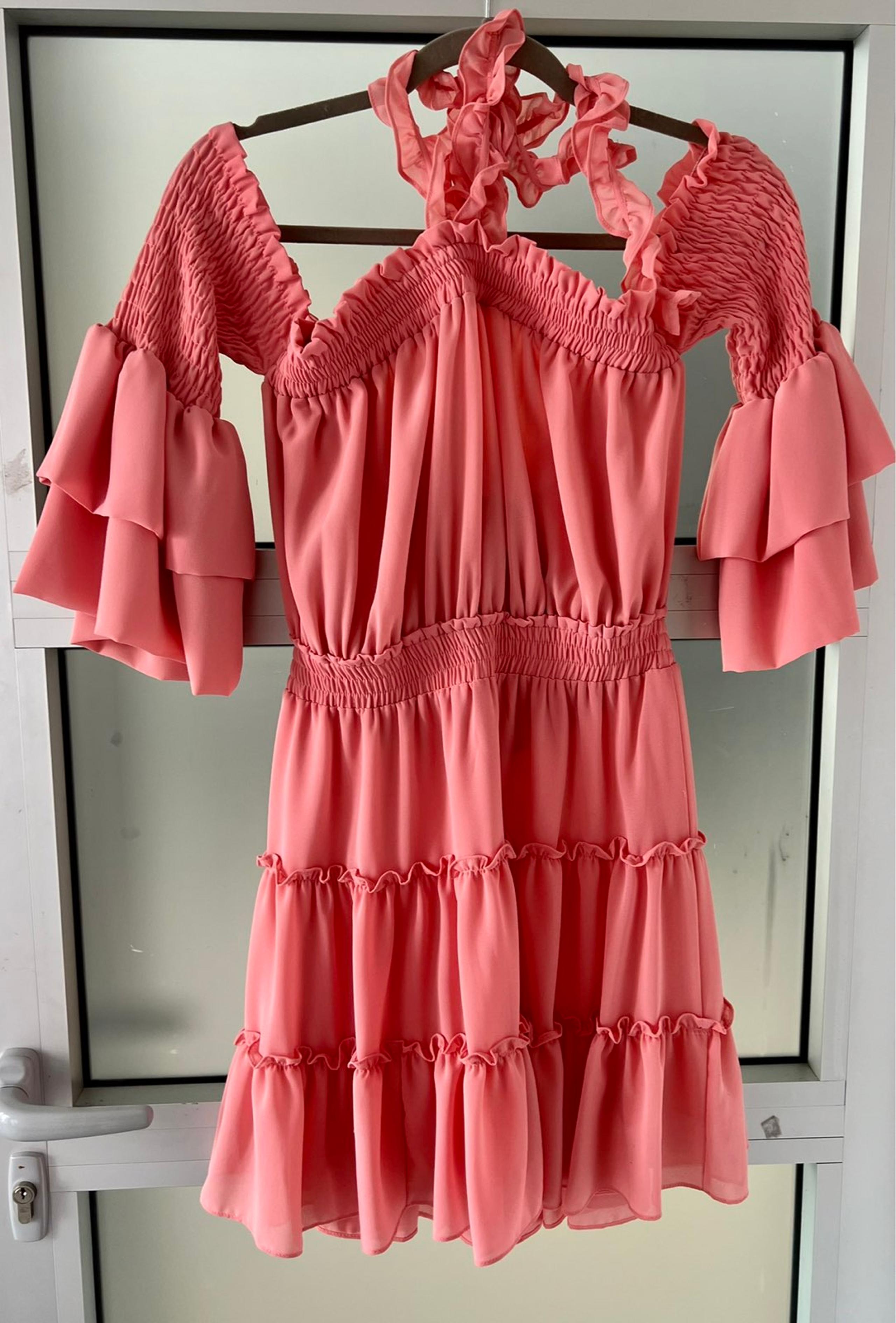 NWOT MISA Halter Dress w/Ruffles S