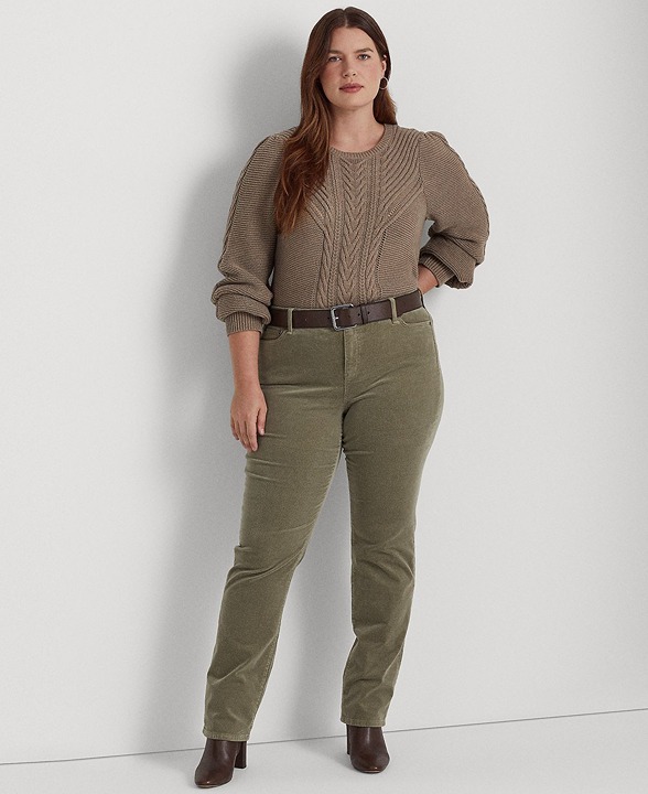 Lauren Ralph Lauren Womens Plus Size Mid-Rise Corduroy Pants Muted Moss 18W B4HP