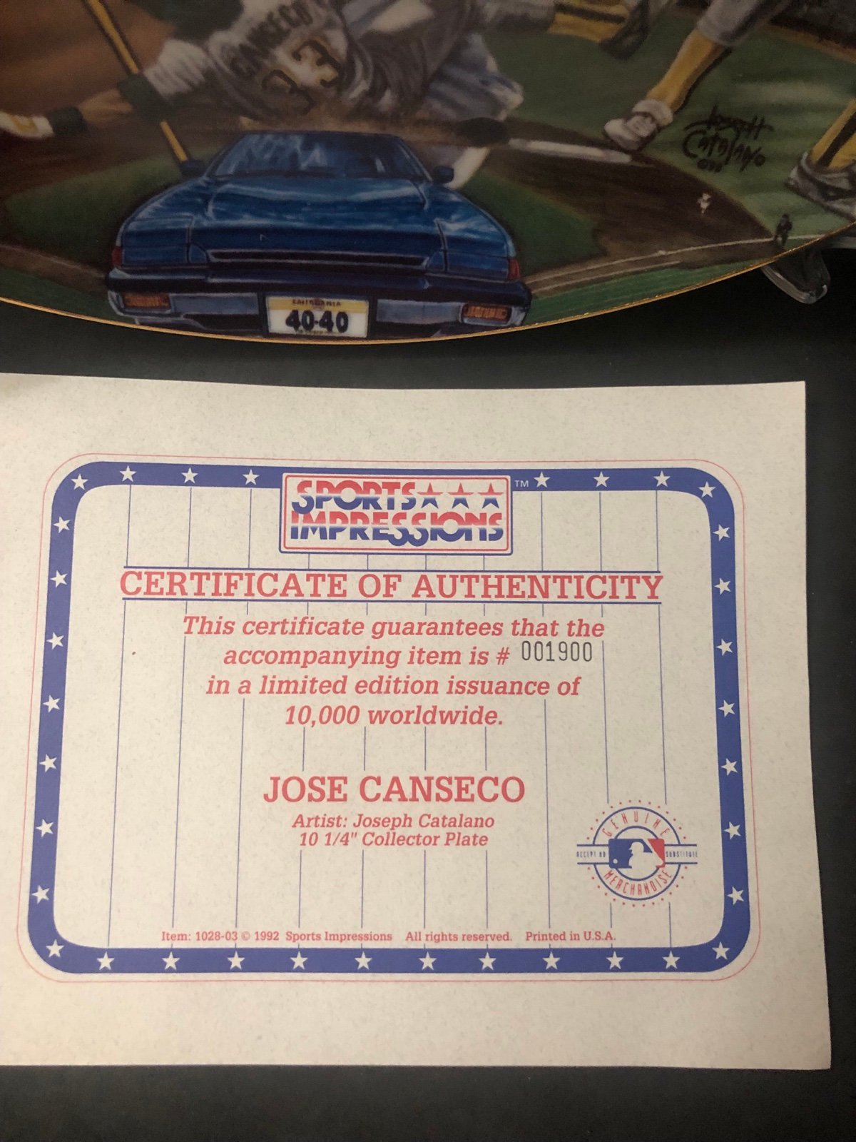 JOSE CANSECO SPORTS IMPRESSIONS COLLECTOR PLATE new in box