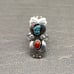 Vintage Handmade Kingman Turquoise & Coral Shadowbox Unique Sterling Silver Ring