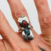 Vintage Handmade Kingman Turquoise & Coral Shadowbox Unique Sterling Silver Ring