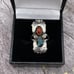 Vintage Handmade Kingman Turquoise & Coral Shadowbox Unique Sterling Silver Ring