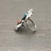 Vintage Handmade Kingman Turquoise & Coral Shadowbox Unique Sterling Silver Ring