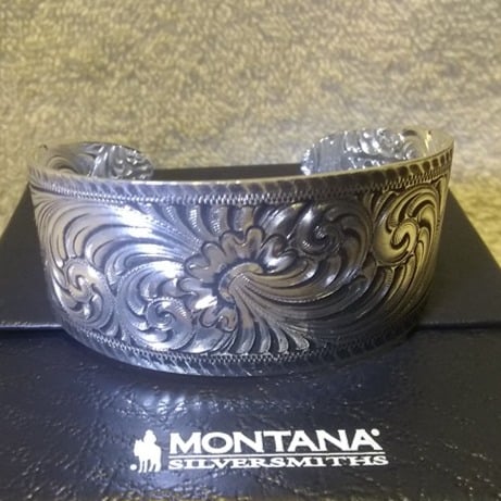 Montana Silversmiths Bracelet Retro Silver Floral Fully Engraved W/Box Mint !!!