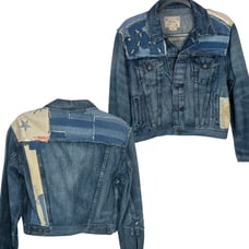 Polo Ralph Lauren Denim Jacket Womens Medium Stars Stripes Patchwork Trucker