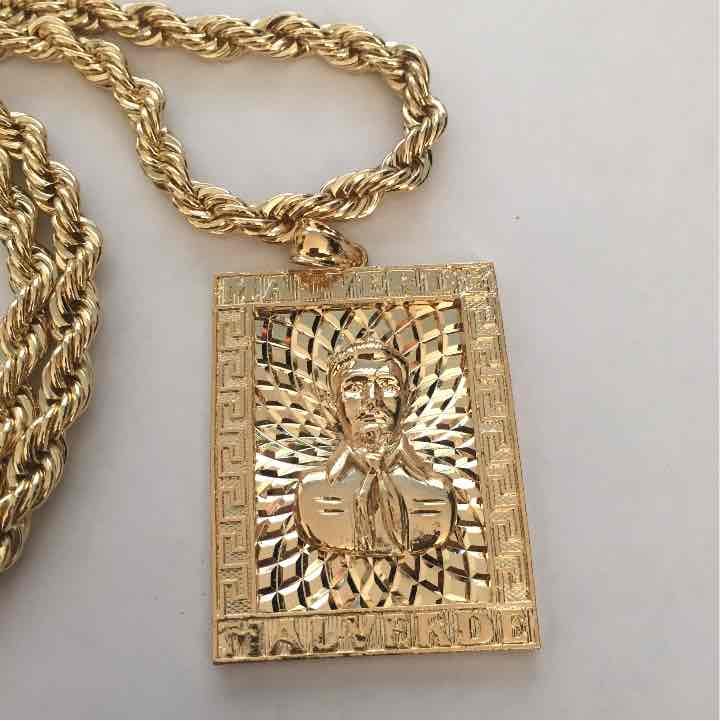 14K Gold Jesus Malverde Pendant Necklace