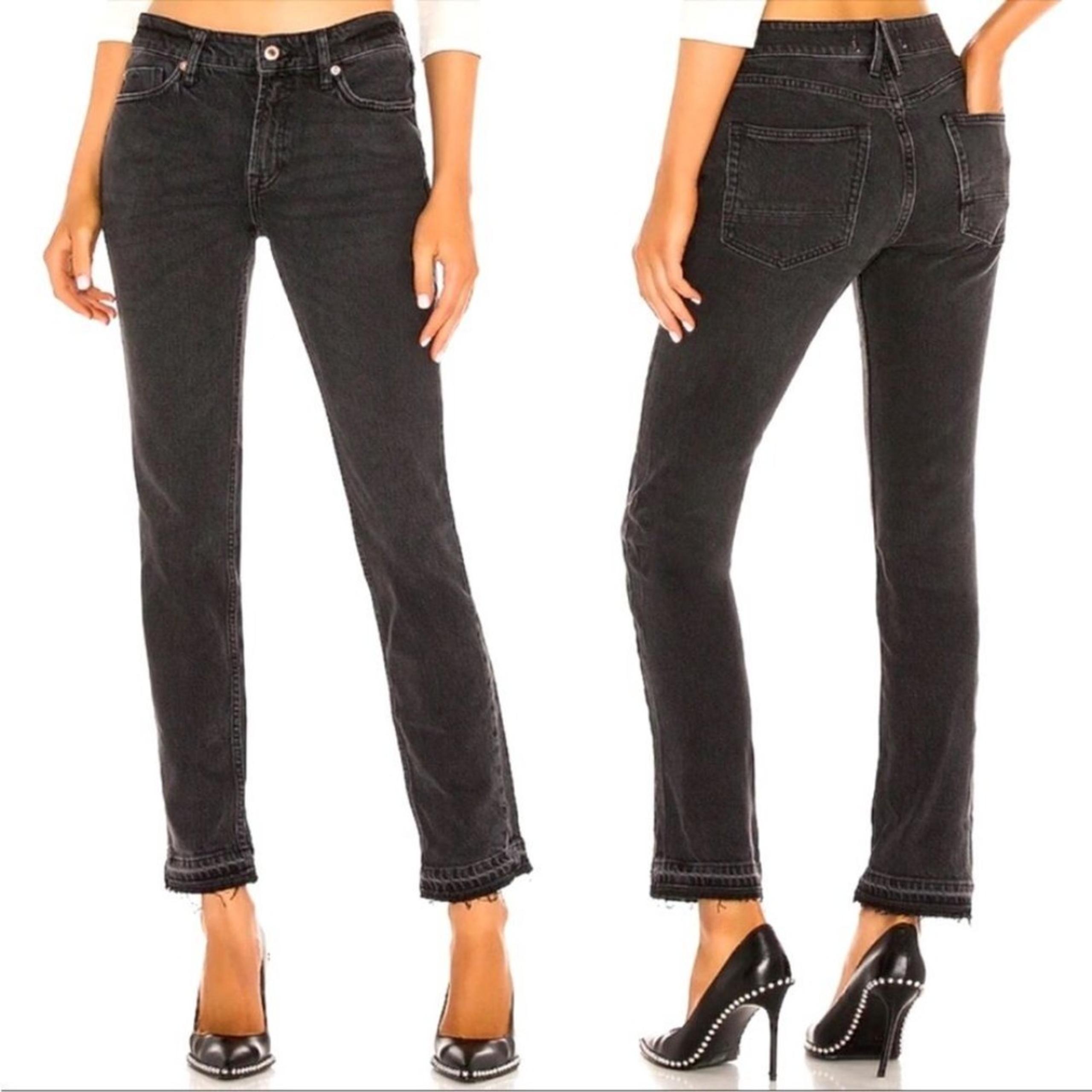 NWT FREE PEOPLE Cuffed Slim Boyfriend Jeans Size 24 Faded Black Grunge 90s Retro