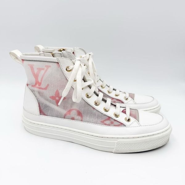 Louis Vuitton Stellar Sneaker Boot 37, 7 White Pink Monogram Mesh High Top