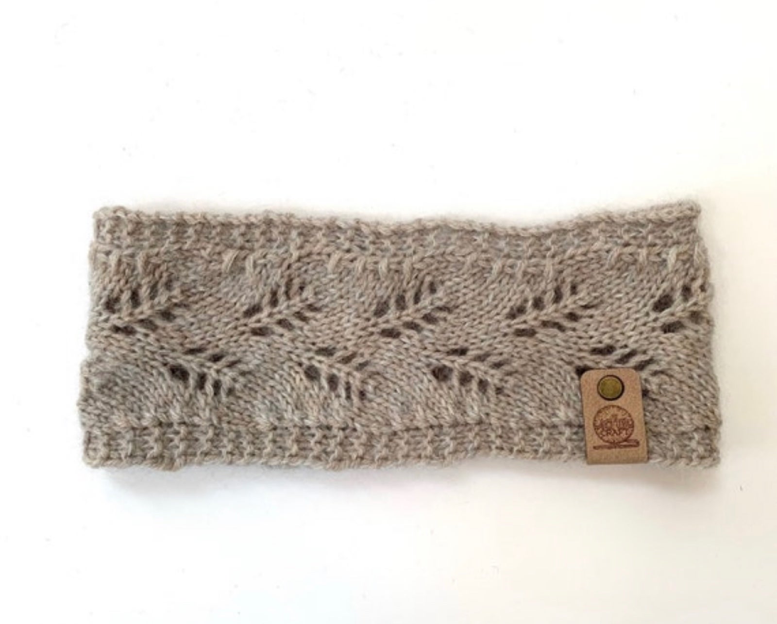 Handmade Knit Fern Headband Ear Warmer - Wool Mohair Silk - Greige - Adult