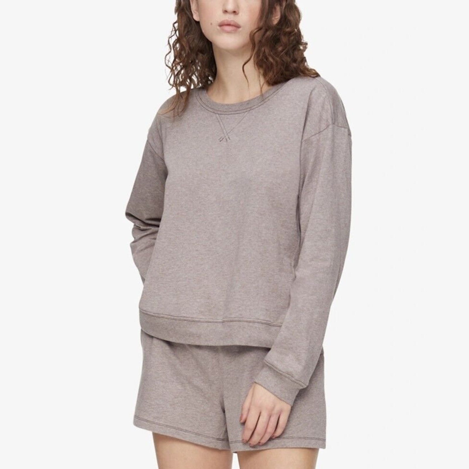Calvin Klein Women Brown Form Body Relaxed Long Sleeve Lounge Sweatshirt Size M